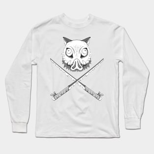 Boar and katana - Black and White Long Sleeve T-Shirt